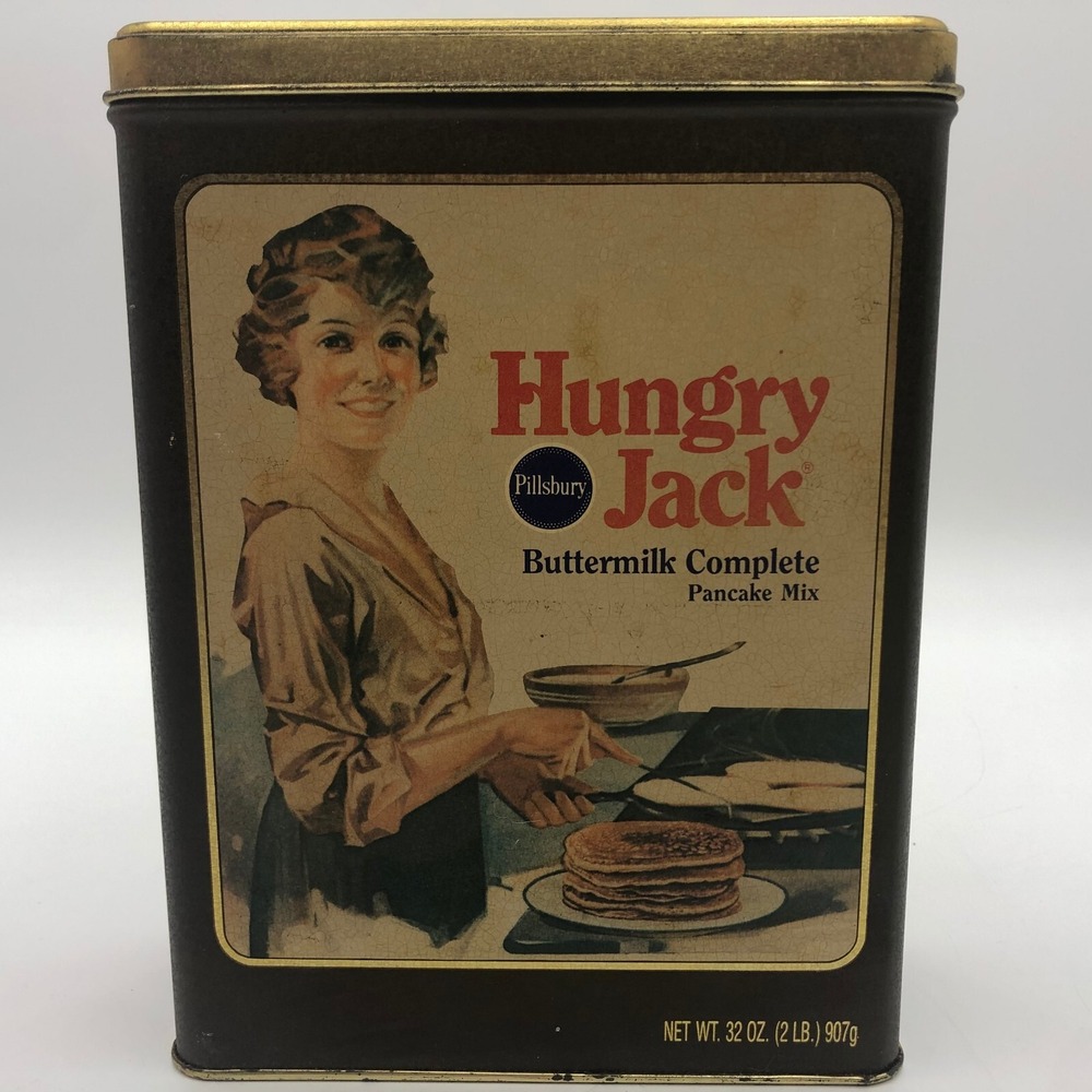 Vintage Pillsbury Hungry Jack Pancake Mix Collectible Metal Tin 32oz 8.5" x6"